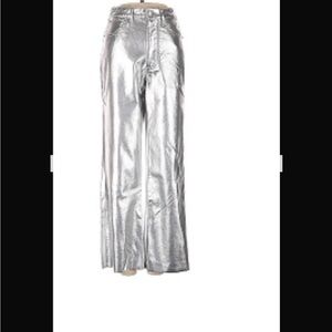 Silver faux leather Straight-Leg Pants